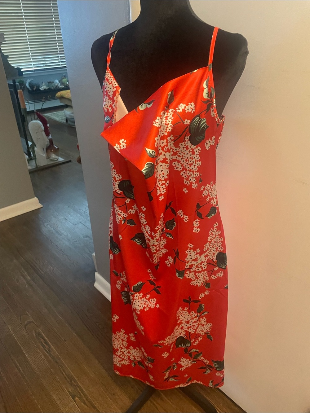 Women's Red Floral Midi Slip Dress